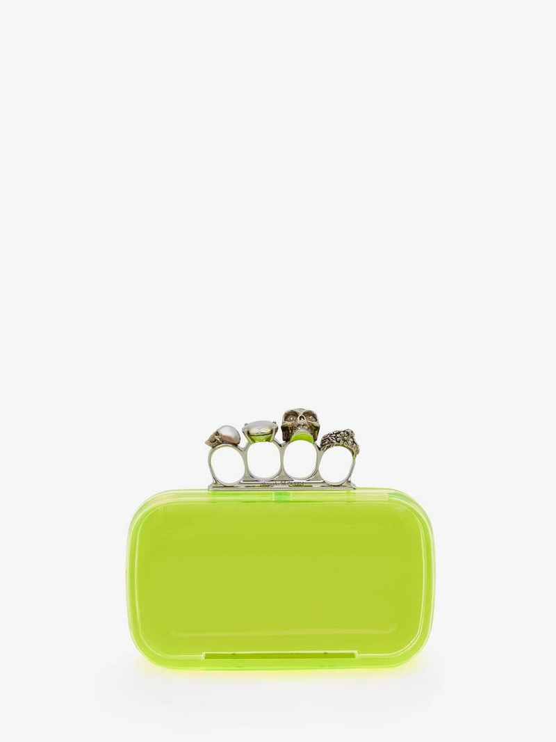 Women's Skull Four Ring Clutch in Acid Yellow 1