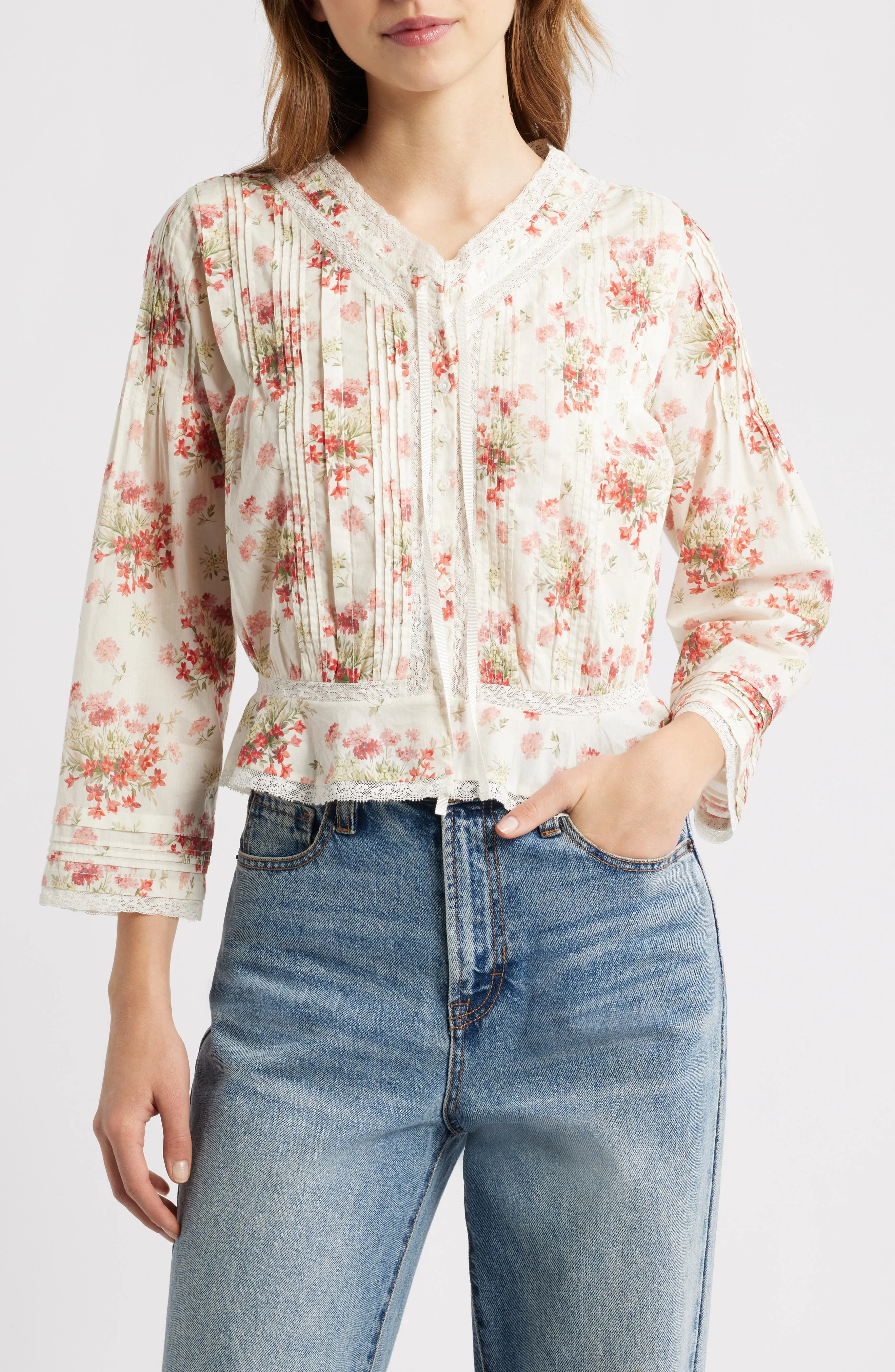 DÔEN Hillock Floral Organic Cotton Voile Top in Lantana Floral at Nordstrom - 1