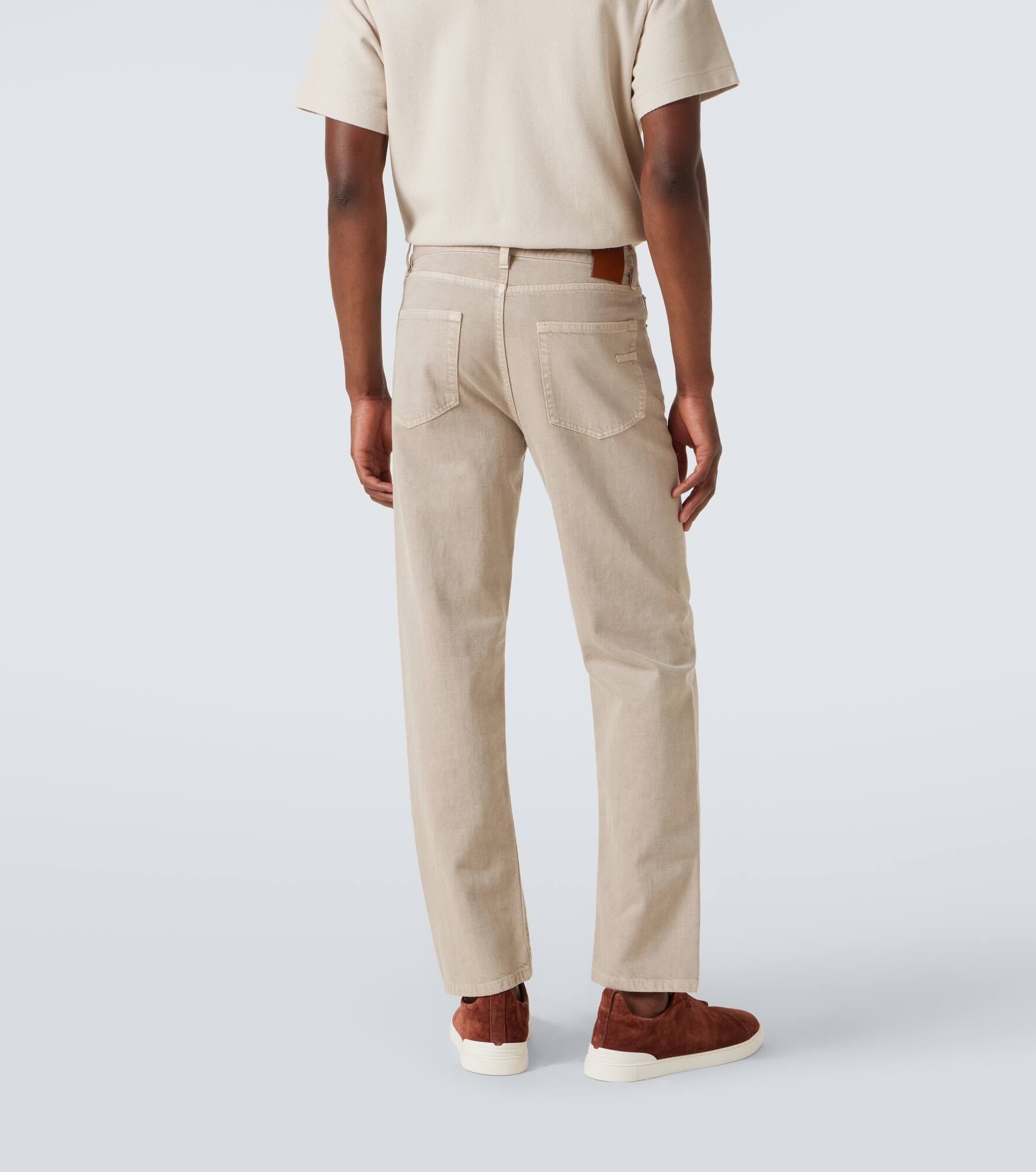 Leather-trimmed cotton straight pants - 4