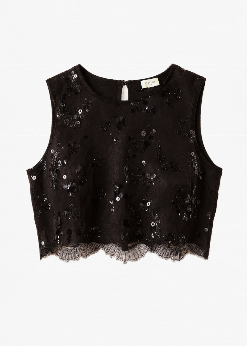 ARACELY SEQUIN LACE CROPPED TOP BLACK 5