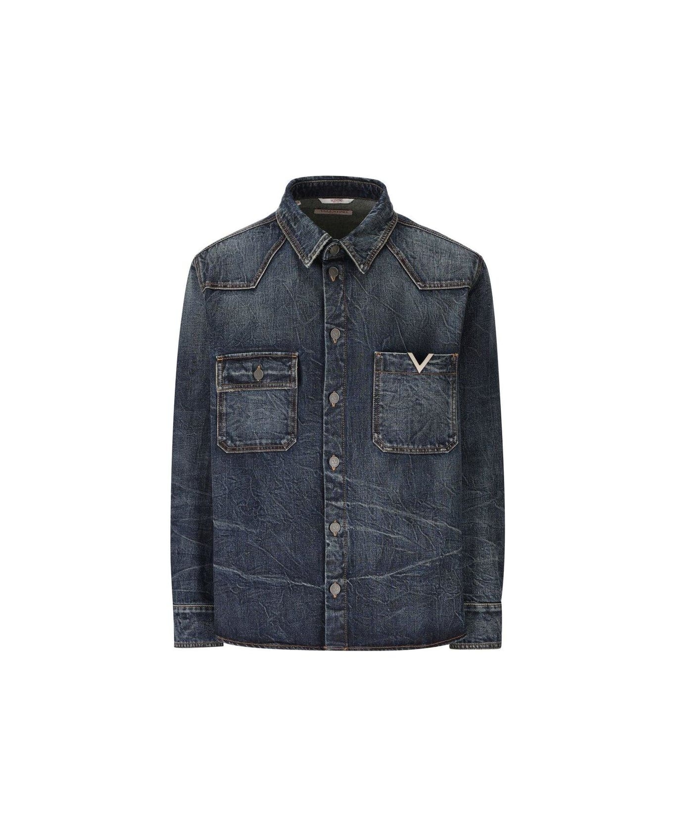 V-logo Buttoned Denim Jacket - 1