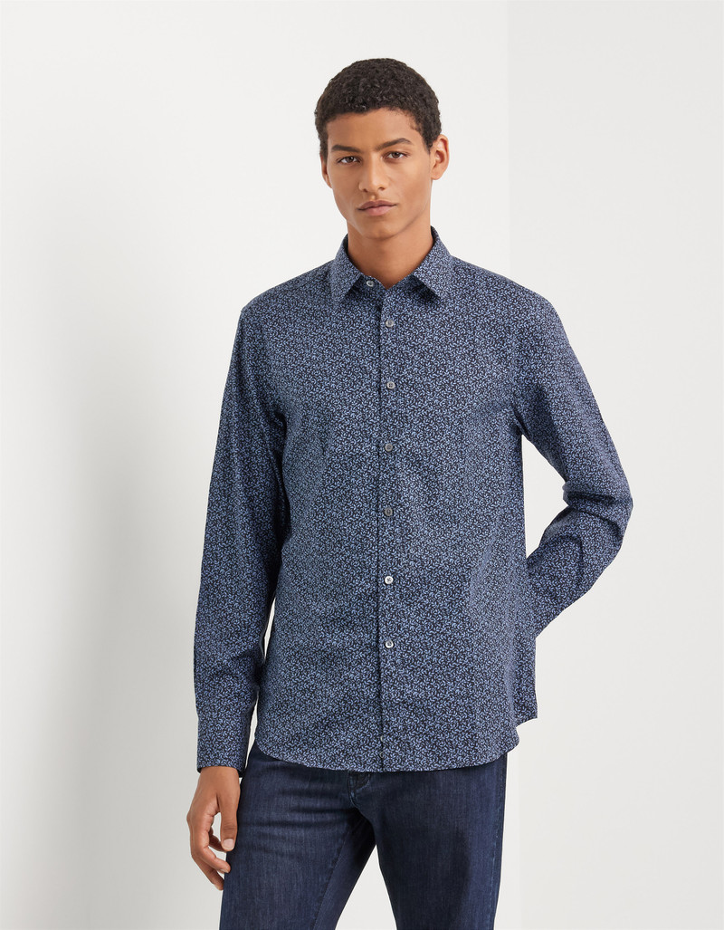 Canali LIGHT BLUE AND BLUE CASUAL PRINTED COTTON AND LYOCELL SHIRT outlook