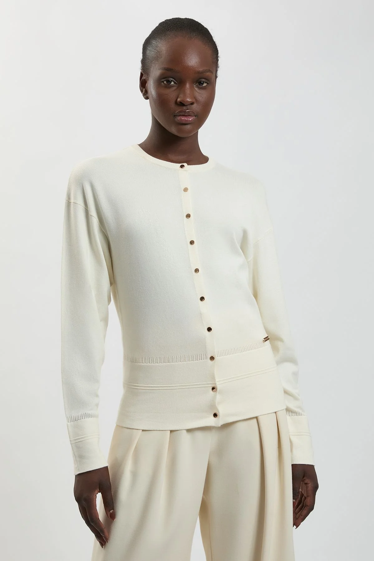 Forever Viscose Blend Knitted Stitch Detail Balloon Sleeve Cardigan - 1