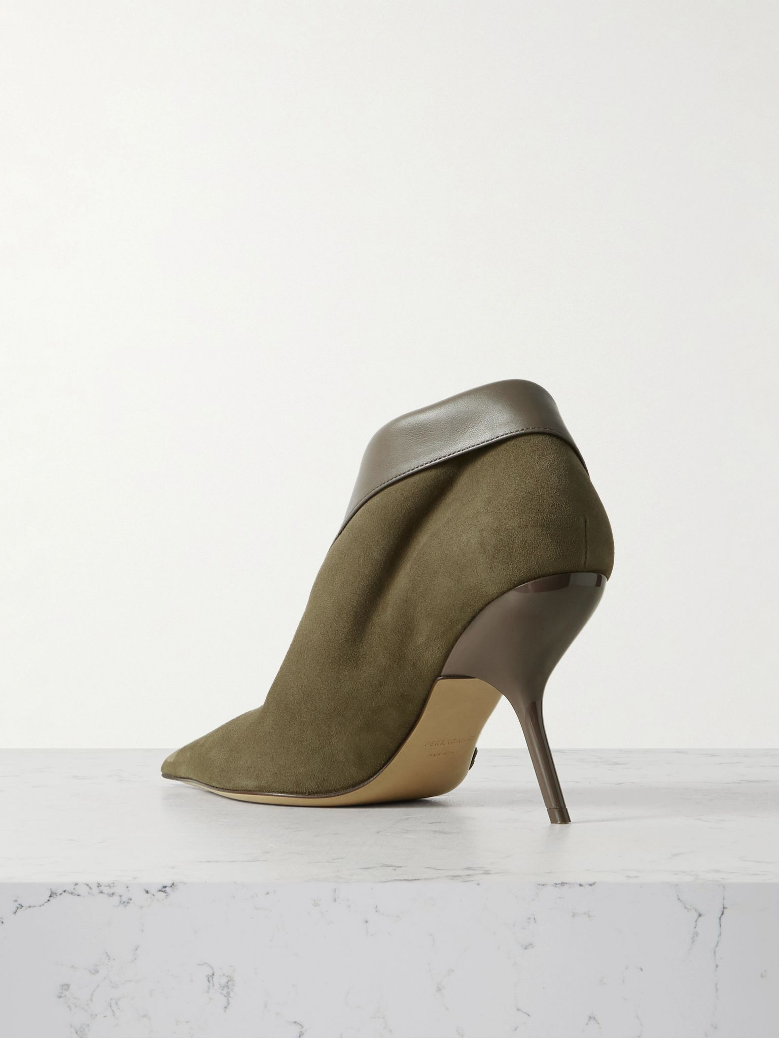 Eva leather-trimmed suede ankle boots Gray green - 3
