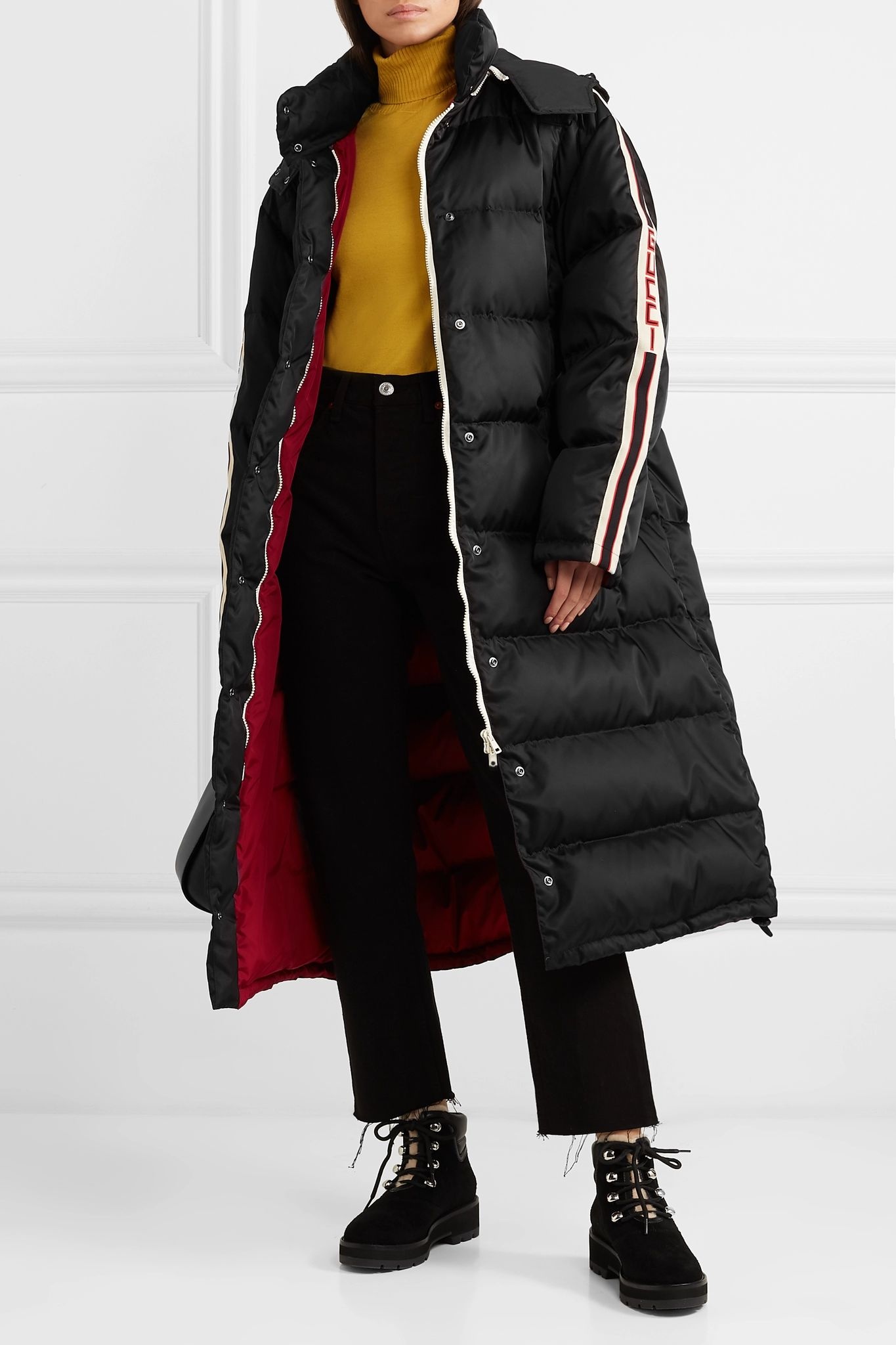 Oversized intarsia-trimmed quilted shell down coat - 2