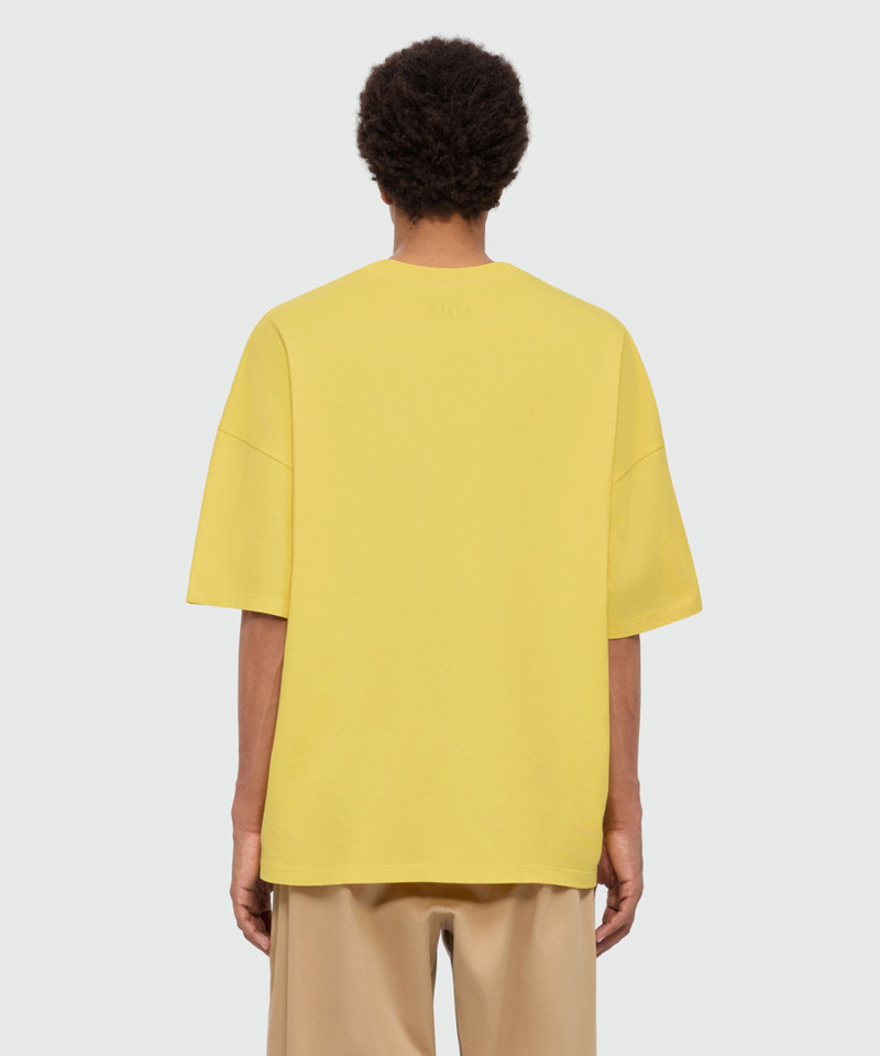 Yellow short-sleeve cotton jersey T-shirt with printed quote on the front 3
