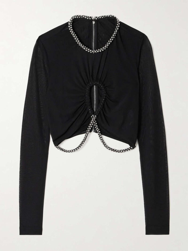 Barball cutout bead-embellished mesh top 1