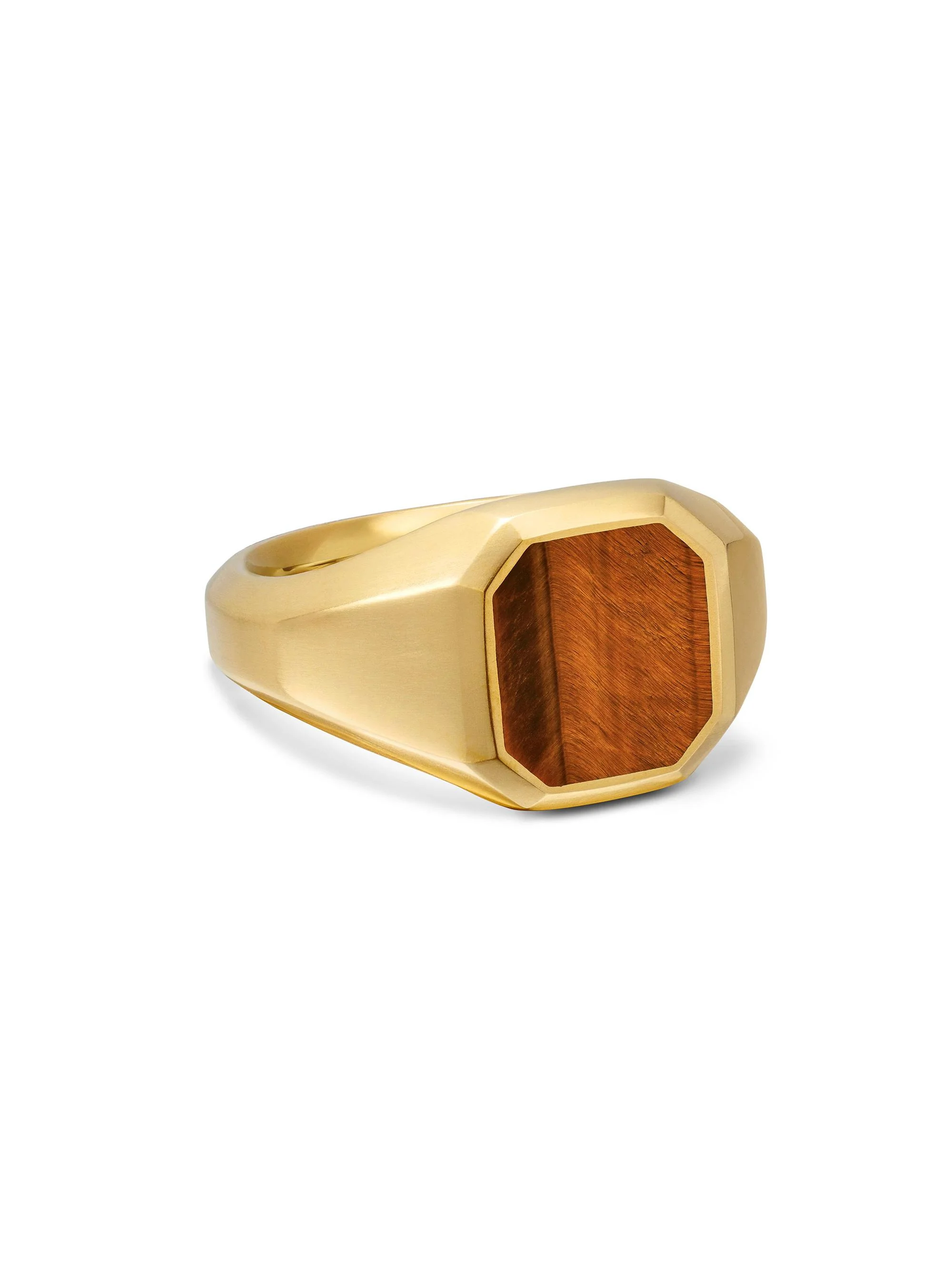 Men's Streamline Signet Ring in 18K Yellow Gold - Tigers Eye - 1