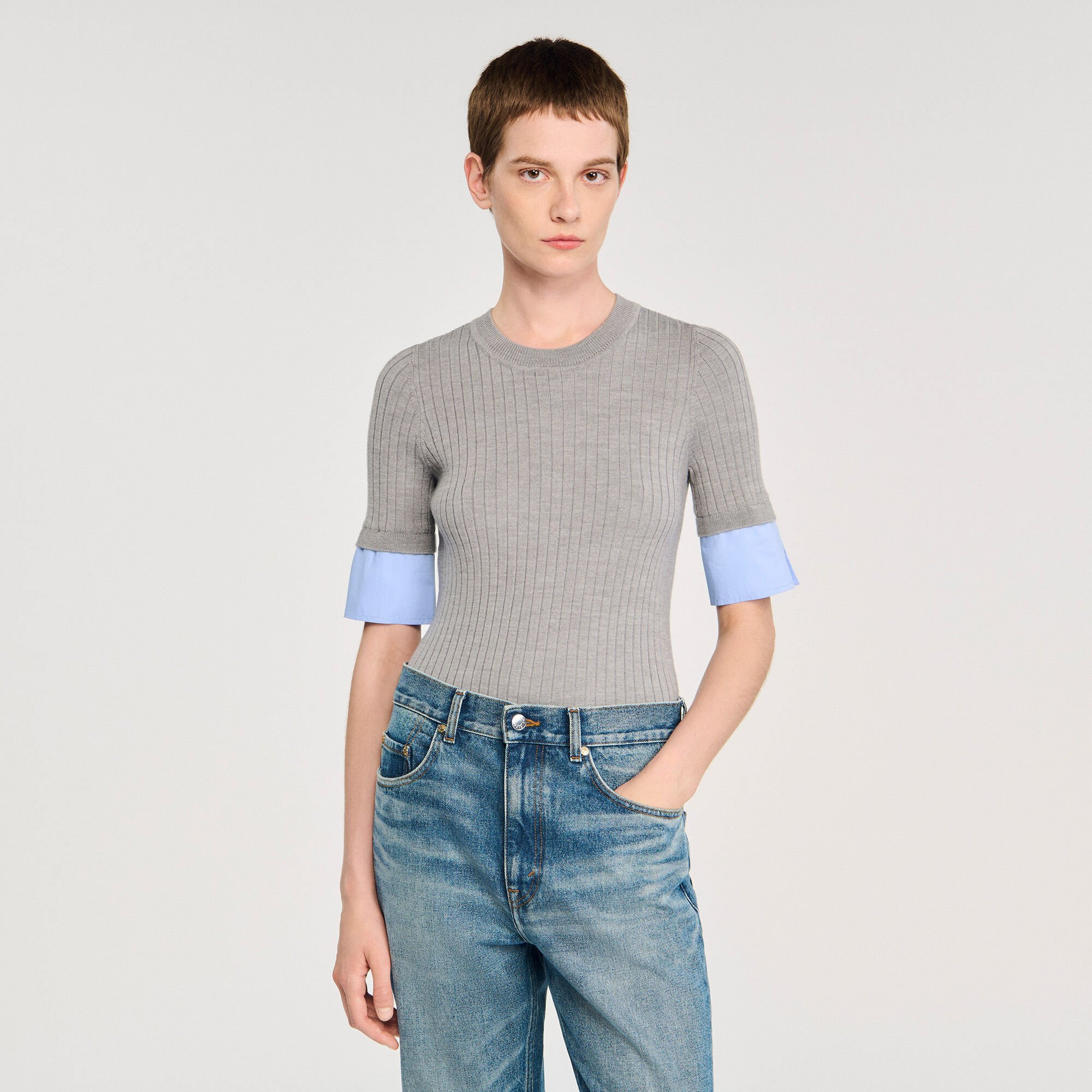 SWEATER WITH CONTRAST SHORT SLEEVES - 4
