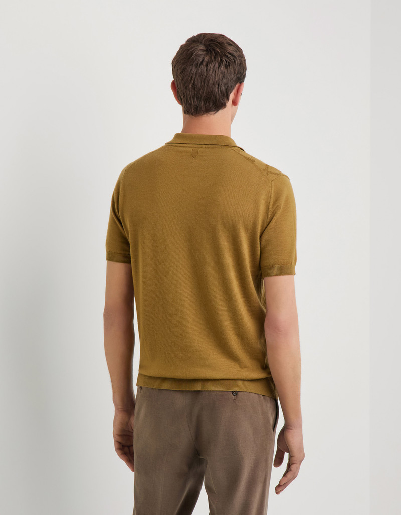 SHORT-SLEEVE MUSTARD MERINO WOOL POLO WITH DIAMOND TEXTURE 4