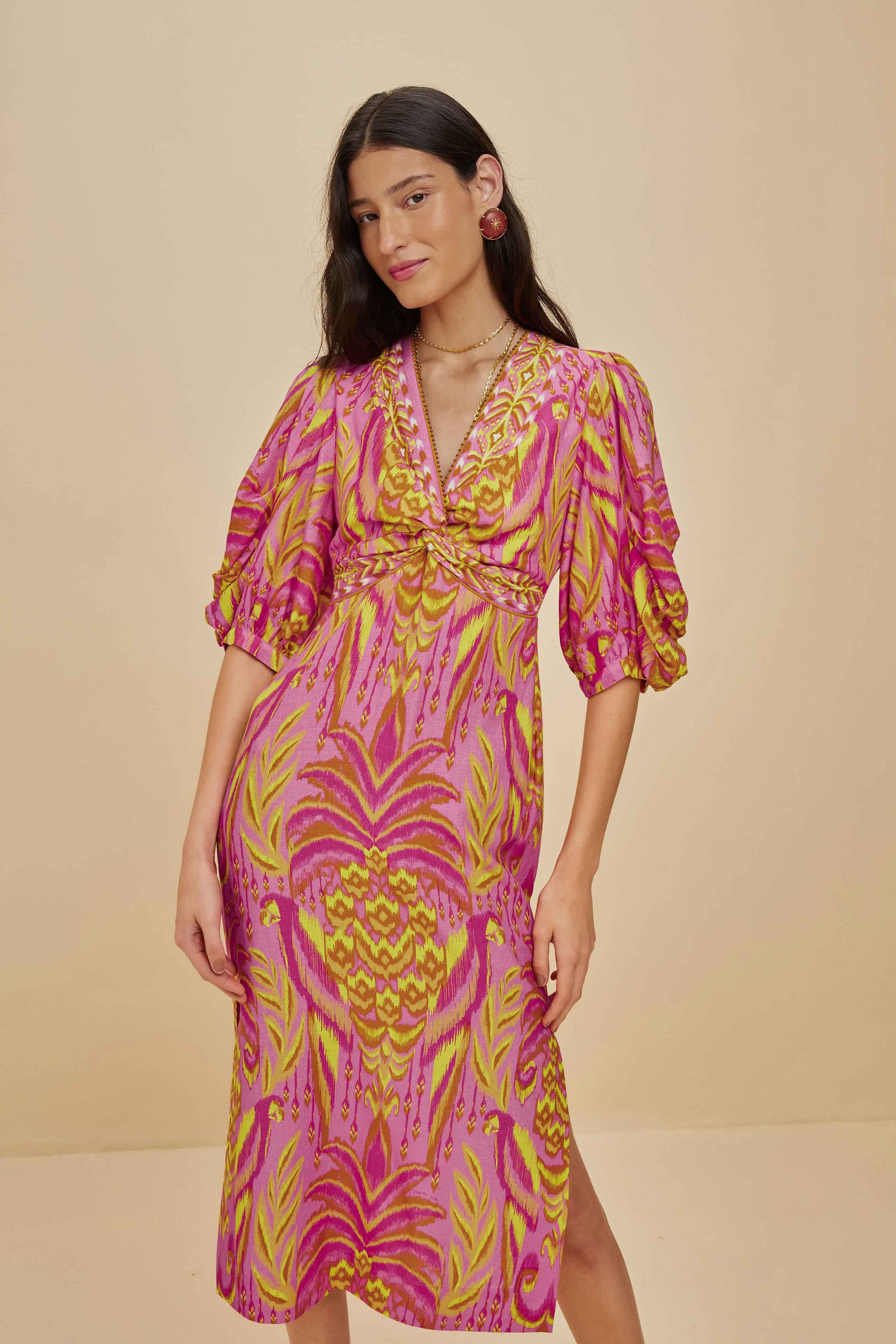 Pineapple Tapestry Pink Midi Dress - 2