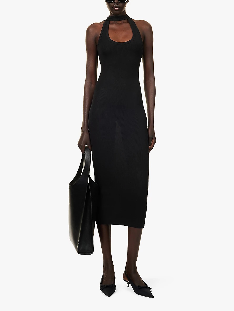 Scoop-neck asymmetric stretch-jersey midi dress - 2