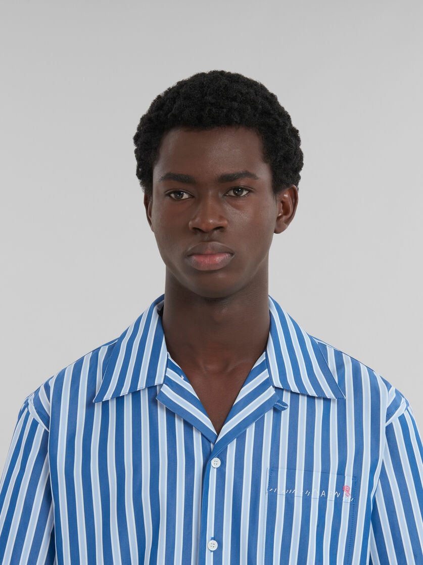 BLUE STRIPED BIO POPLIN BOWLING SHIRT - 4