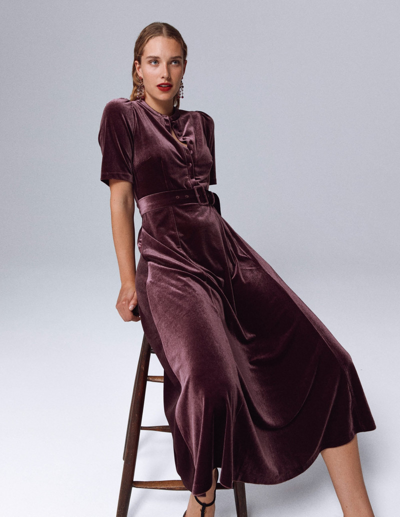 Kate Velvet Shirt Dress-Dark Cherry 6