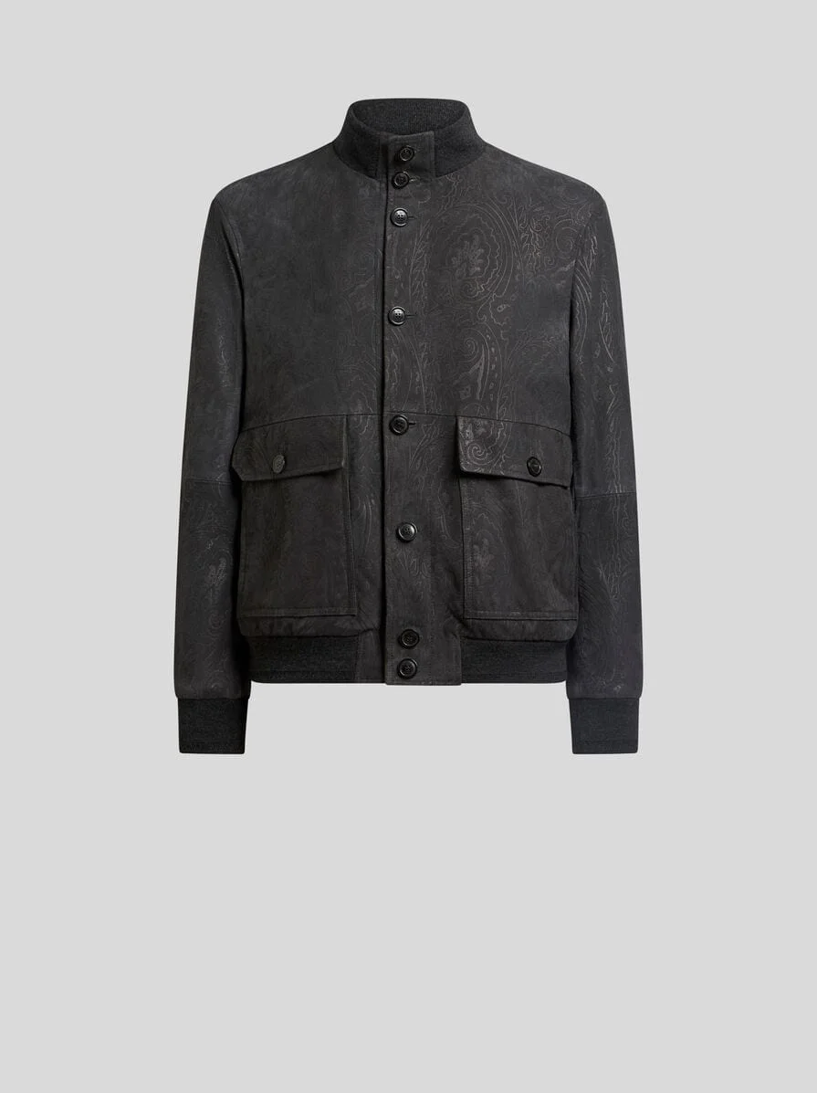 SUEDE BOMBER JACKET WITH ARNICA MOTIF - 1