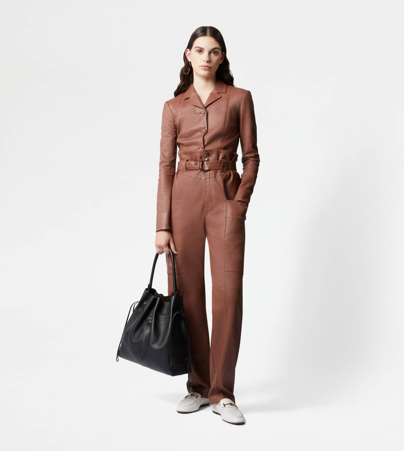 Tod's JACKET IN STRETCH NAPPA LEATHER - BROWN outlook
