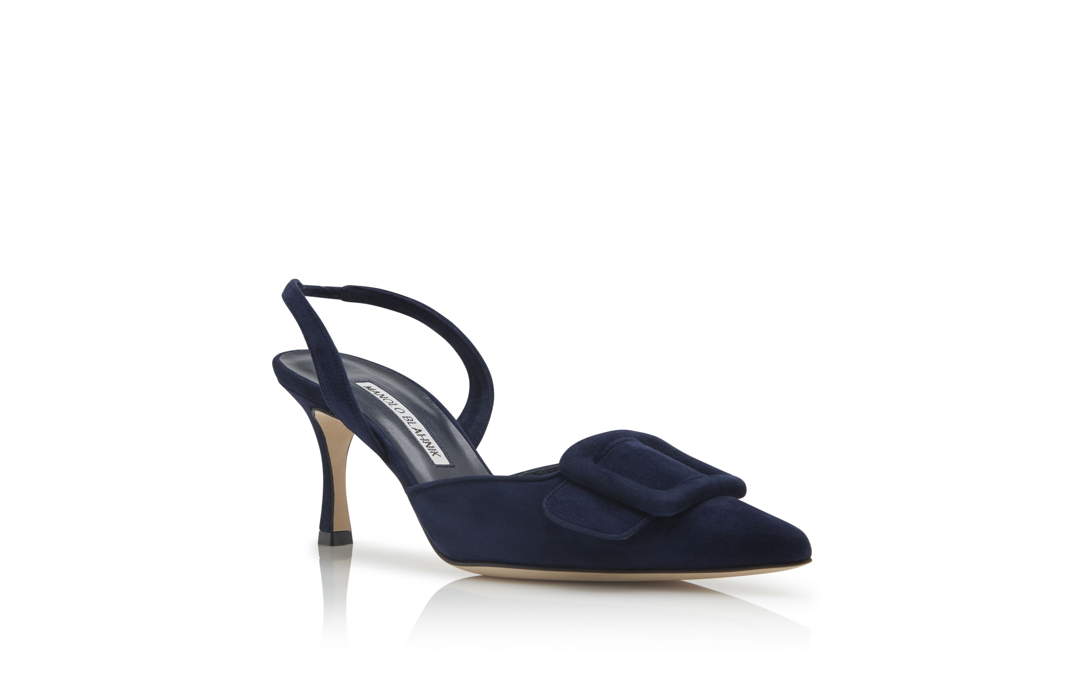 Navy Blue Suede Slingback Pumps - 3