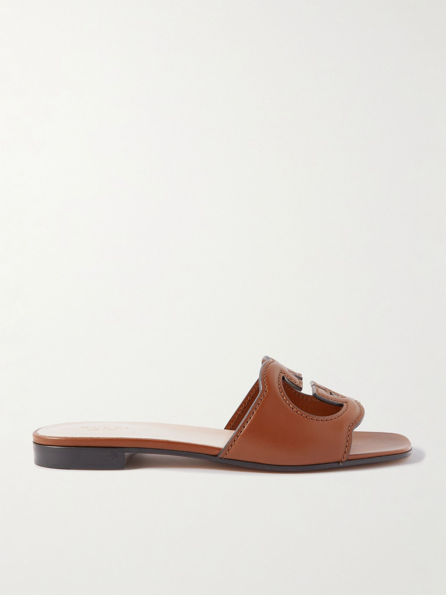Cutout leather slides Tan - 5