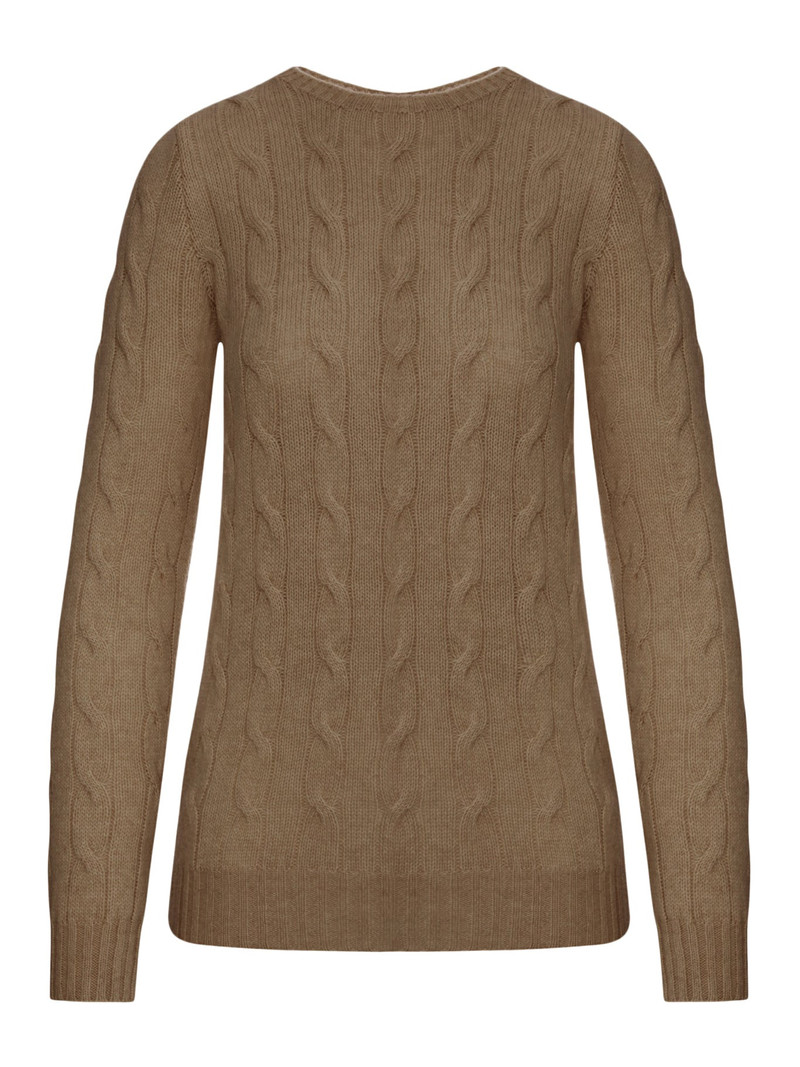 CREWNECK CASHMERE CABLE KNIT SWEATER - 1