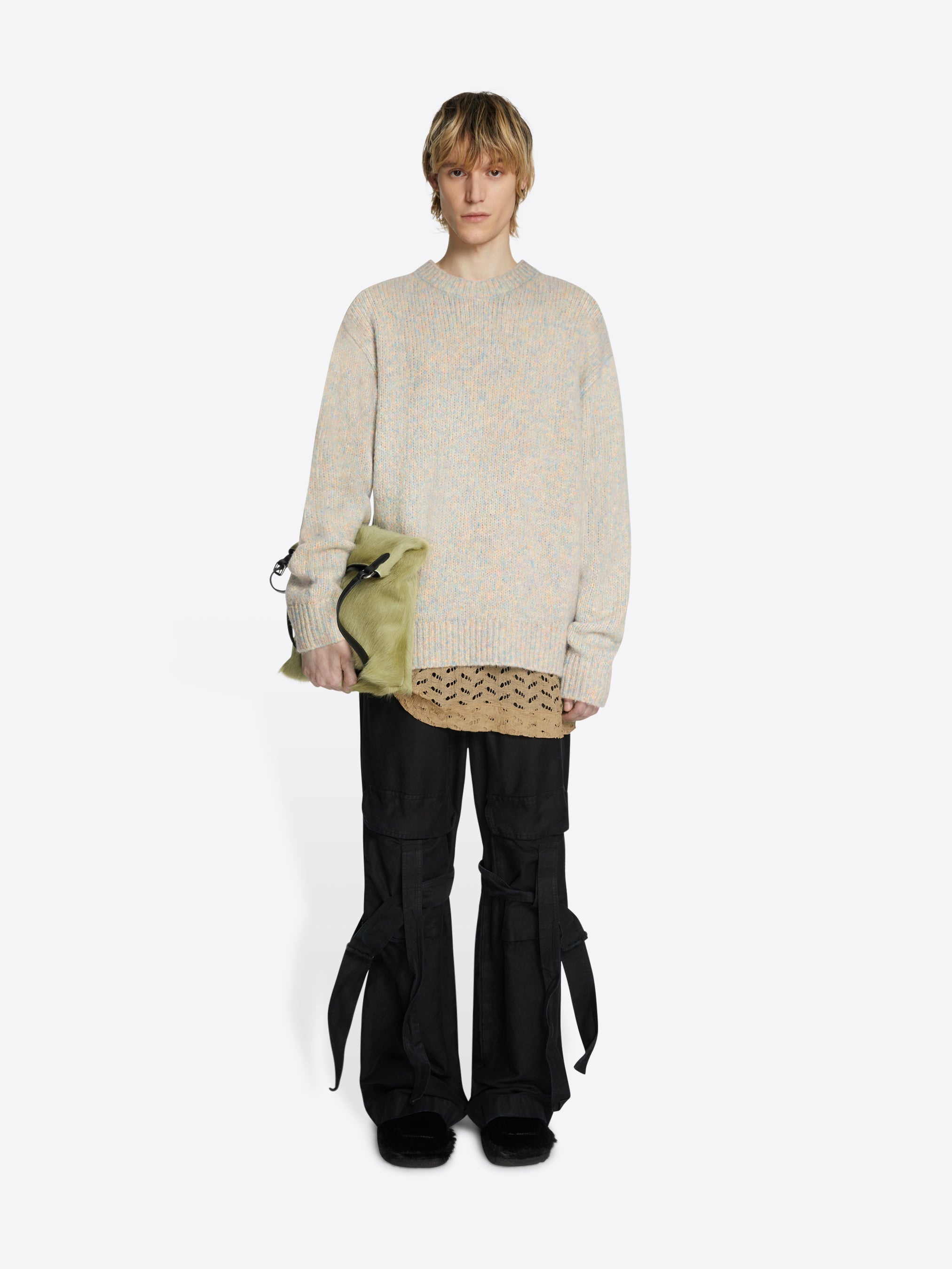 DRIES VAN NOTEN【MORANE MARL CREW KNIT】 Dries Van Noten Men's Morane Marl Crew Knit Light Blue | 232