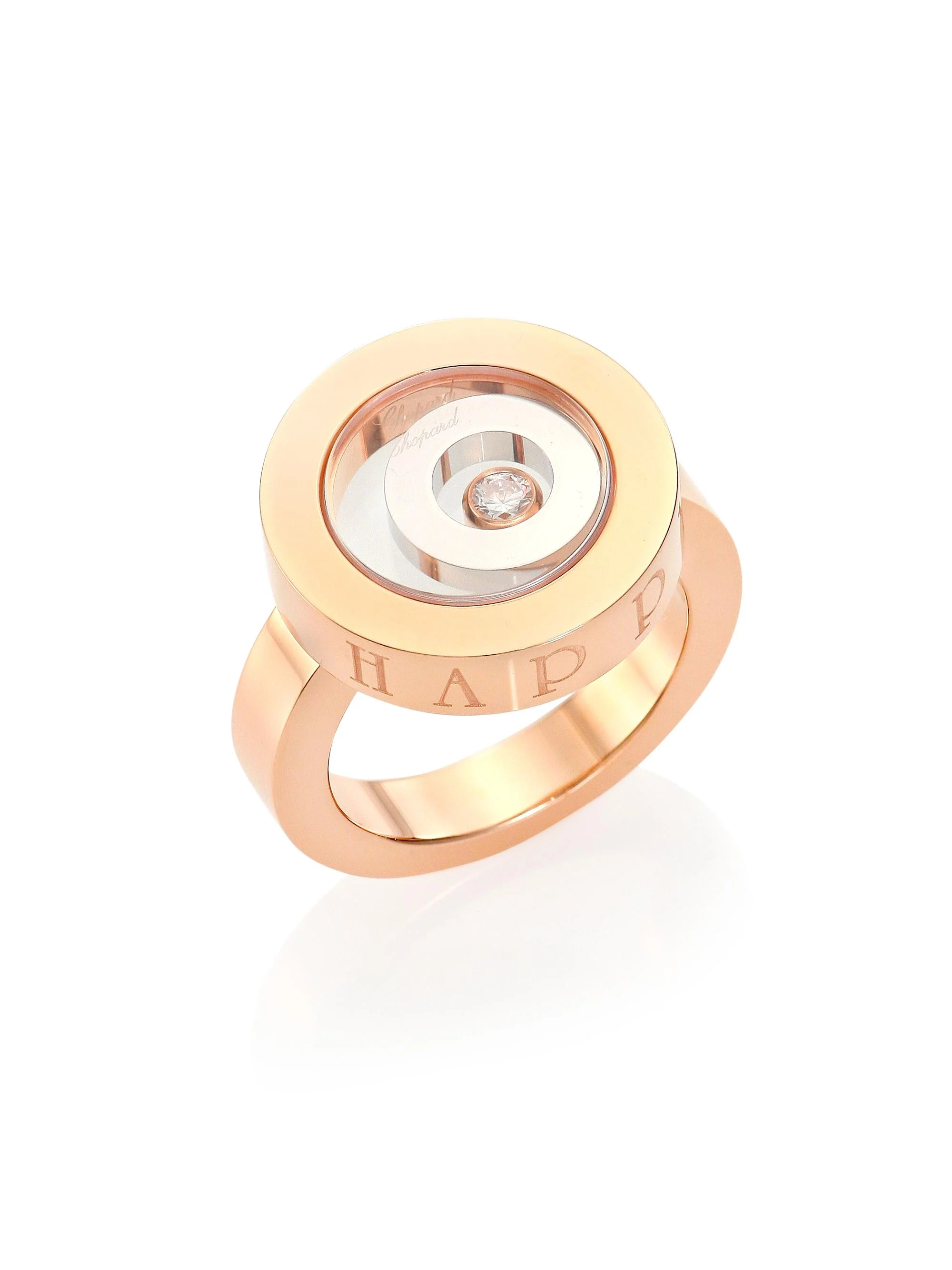 Women's Happy Spirit 18K Rose & White Gold & Diamond Double Circle Ring - Rose Gold - 1