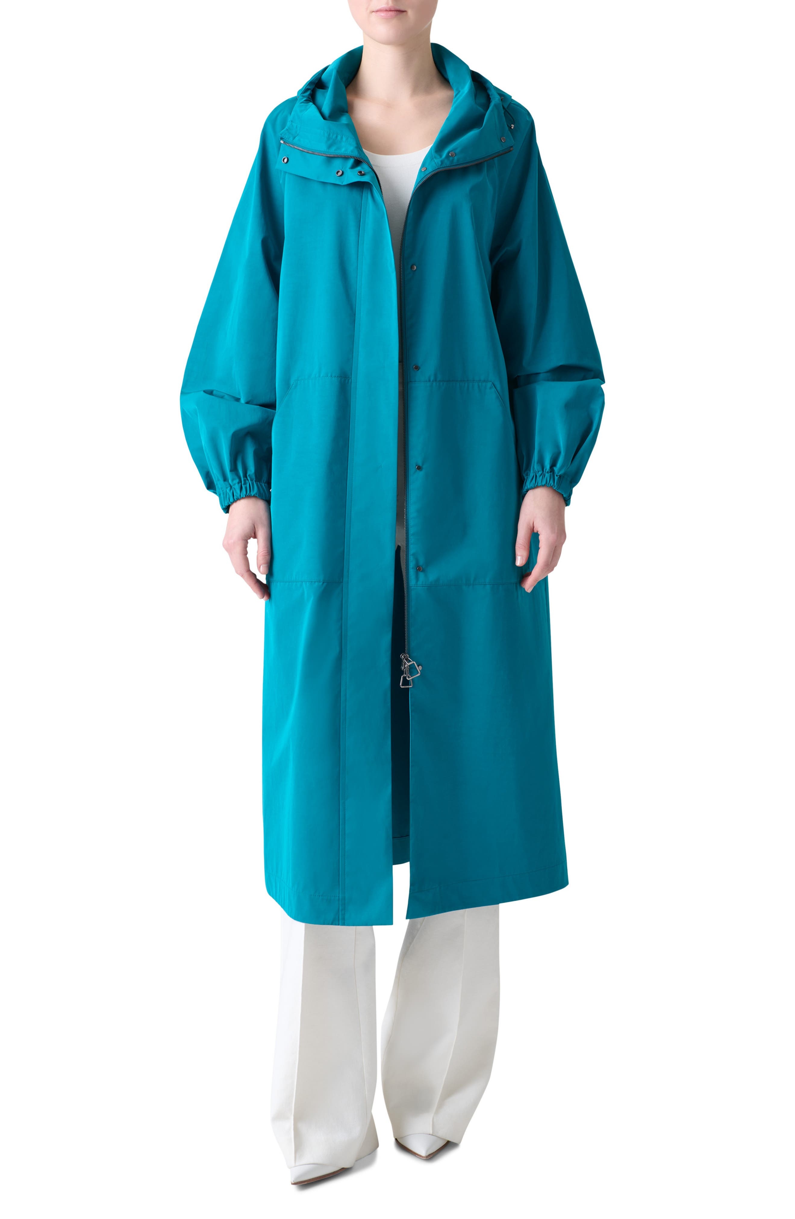 Akris Zachary Water Repellent Hooded Long Parka in Laguna Blue at Nordstrom - 1