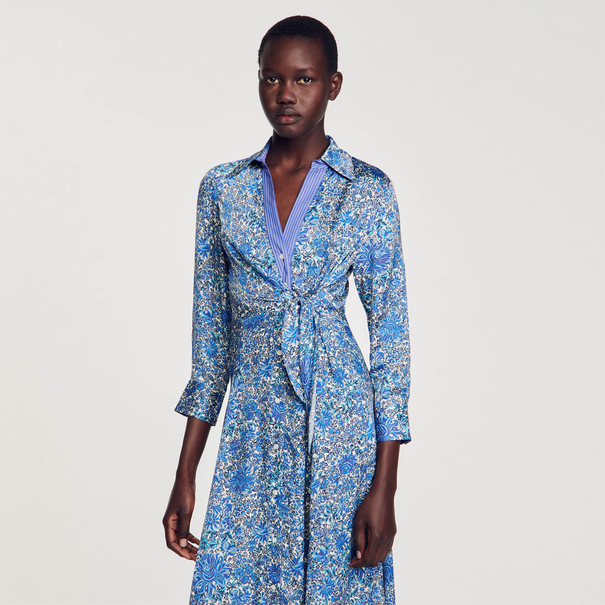 FLORAL PRINT MIDI SHIRT DRESS - 5