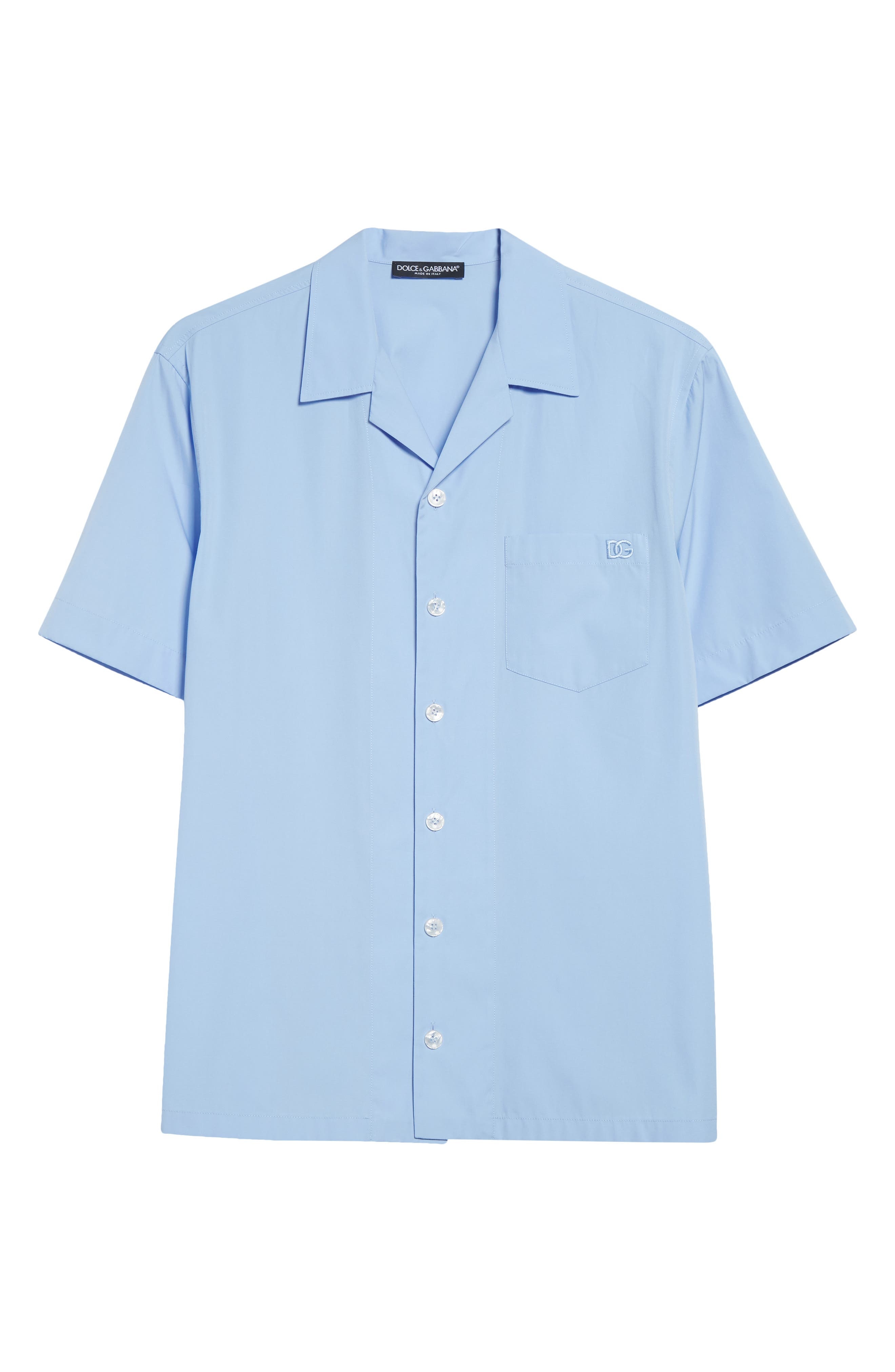 Dolce&Gabbana Logo Embroidered Camp Shirt in B0074 Celeste Scuro at Nordstrom - 5