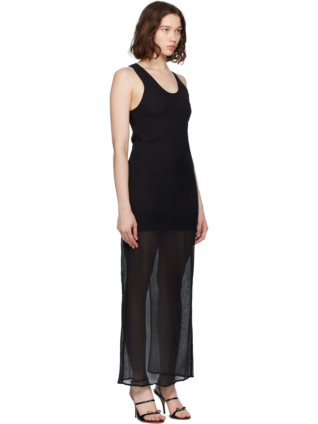 Black Crinkled Scoop Neck Midi Dress - 2