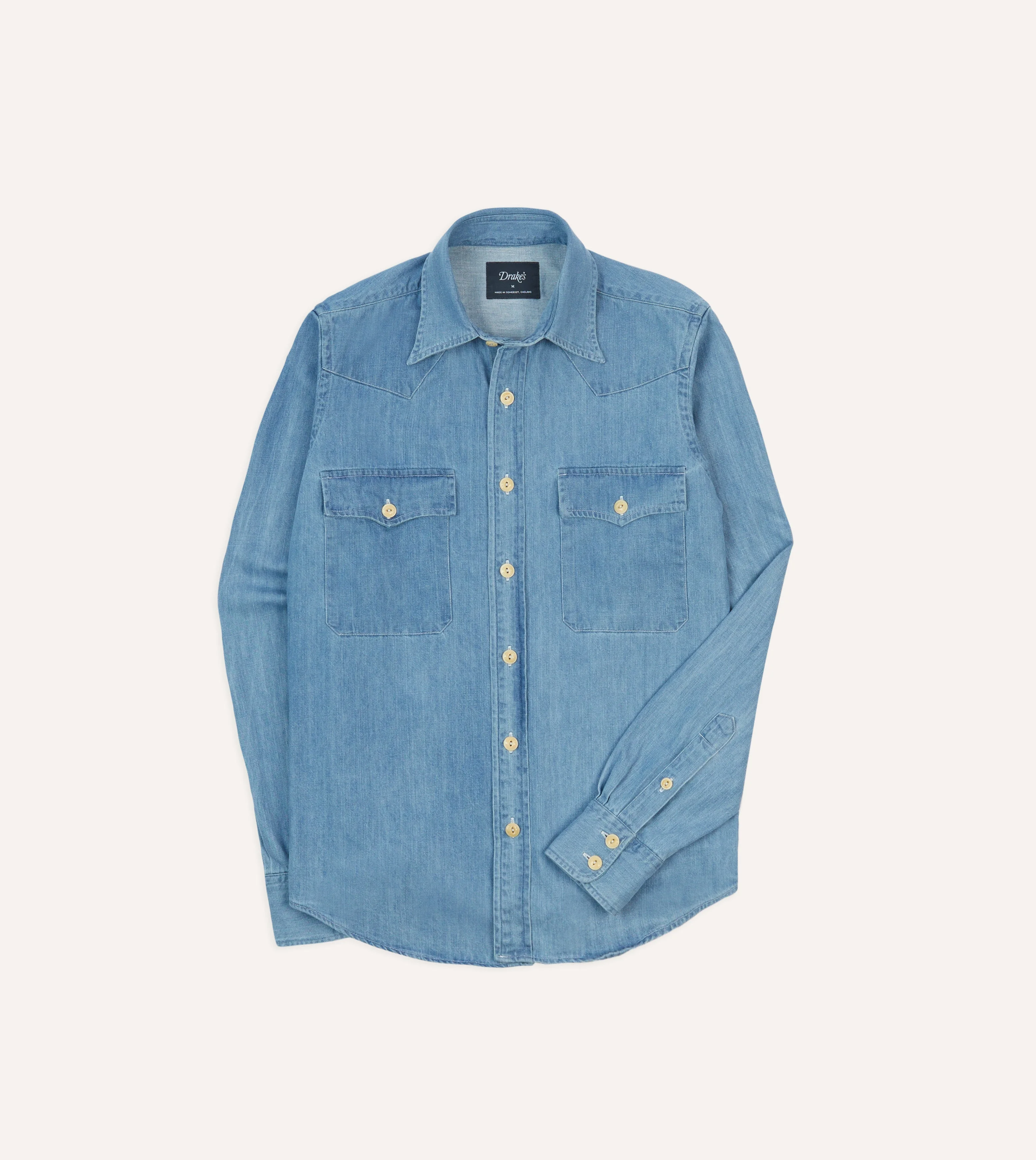 Bleach Wash Denim Two-Pocket Western Shirt - 1