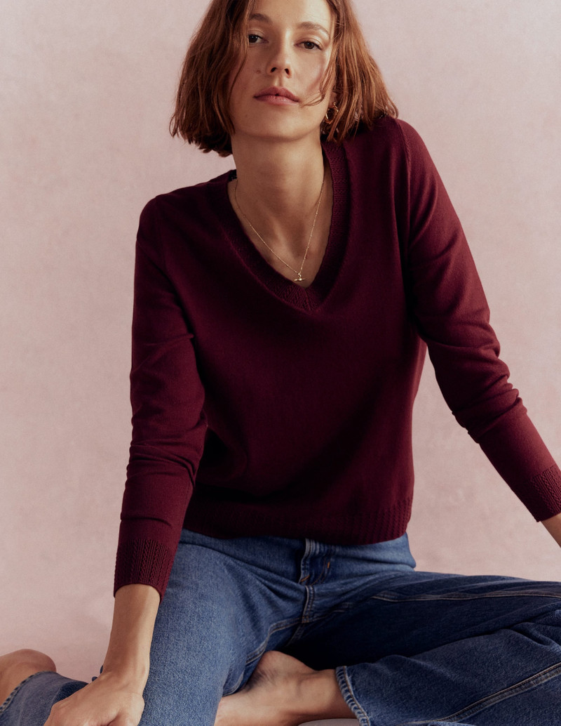 Emilia Cotton V Neck Sweater-Deep Wisteria 7