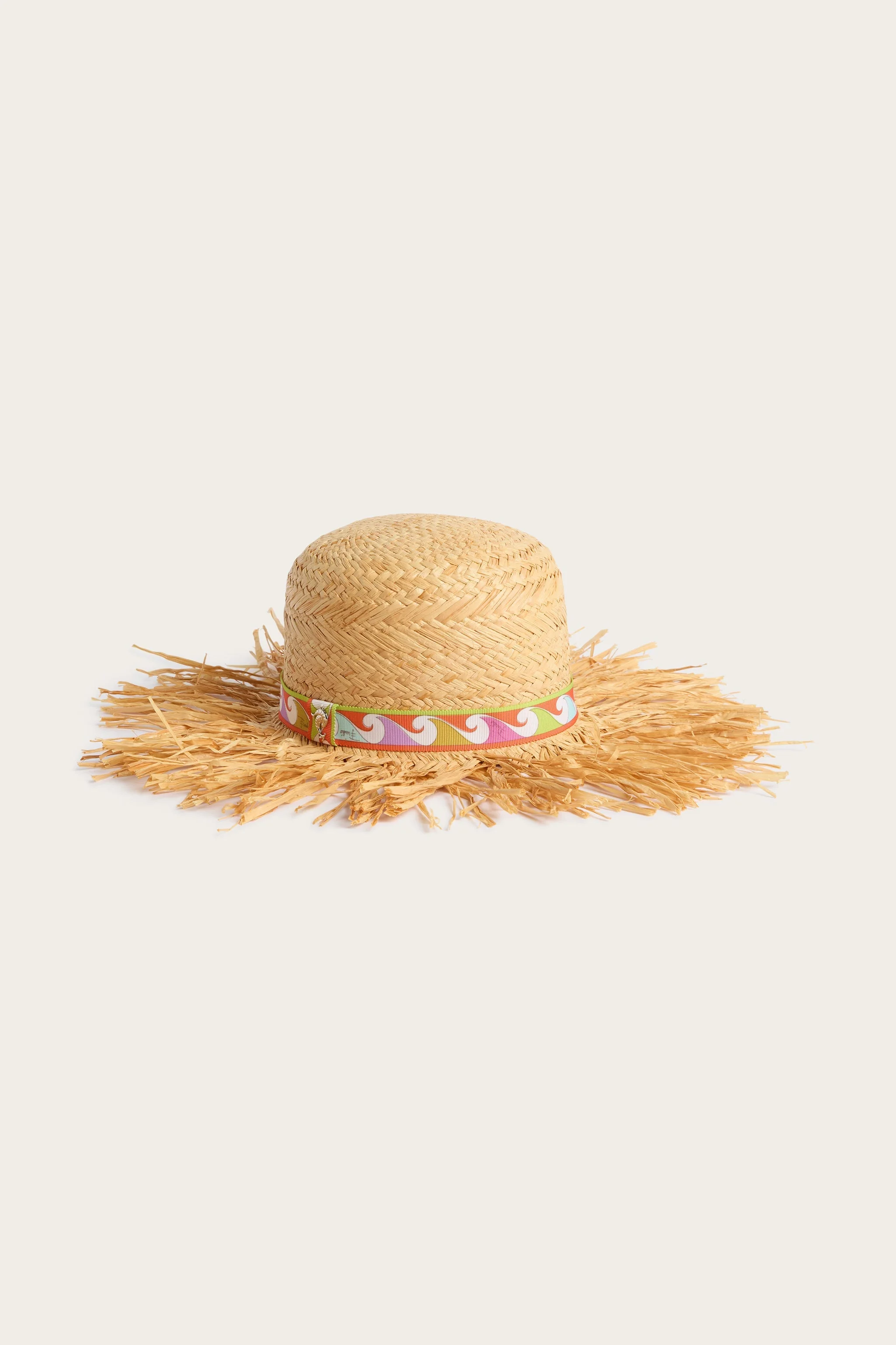 RAFFIA HAT WITH PRINTED BRIM - 1