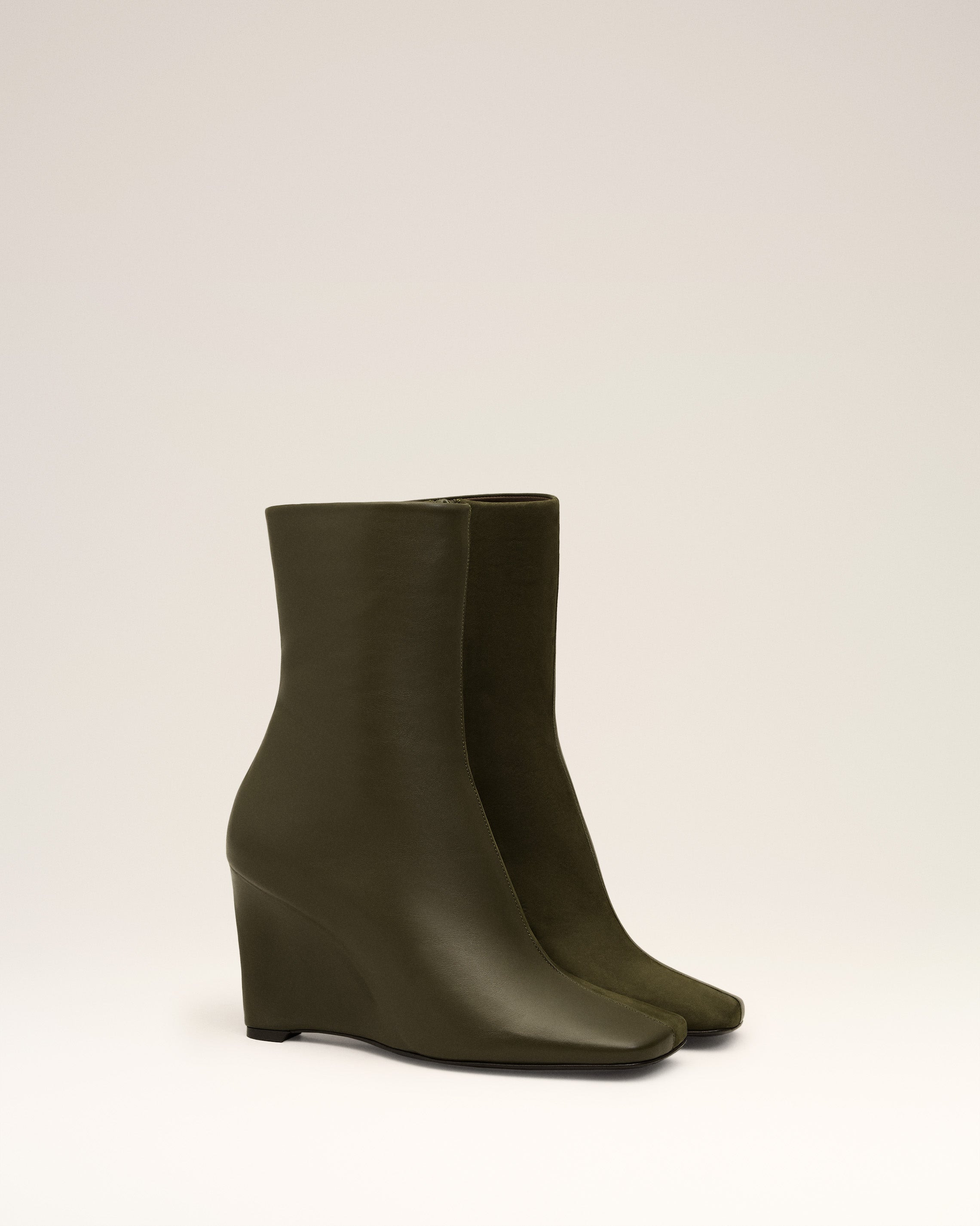 GREEN LEATHER BICOLOR ANKLE BOOTS - 3