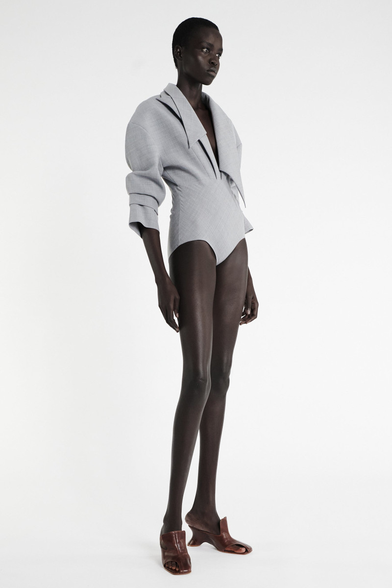 TAILORED BODYSUIT WITH SHIRT COLLAR INSERT GREY MELANGE 6
