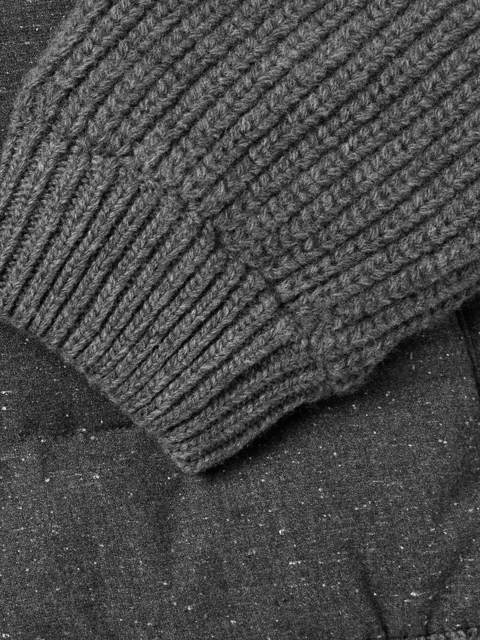 Quilted and Ribbed Wool-Blend Down Bomber Jacket Gray - 6
