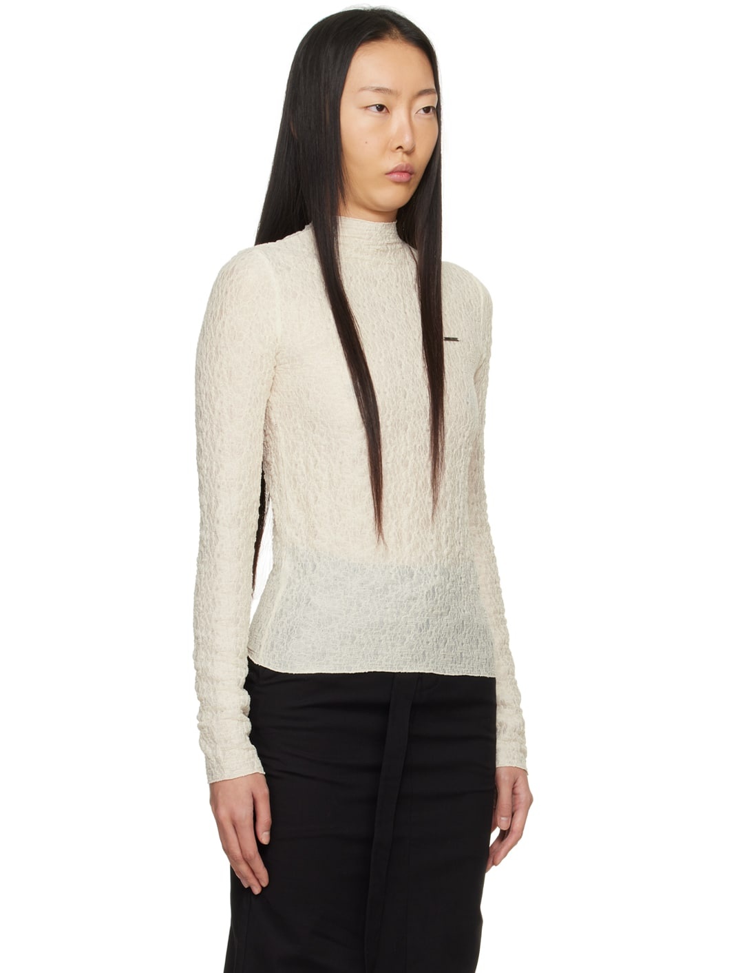 Off-White Mock Neck Long Sleeve T-Shirt - 2