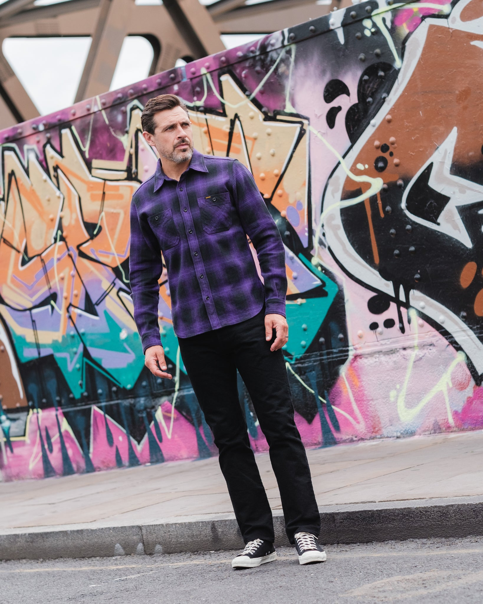 IHSH-265-PUR Ultra Heavy Flannel Ombré Check Work Shirt - Purple/Black - 4