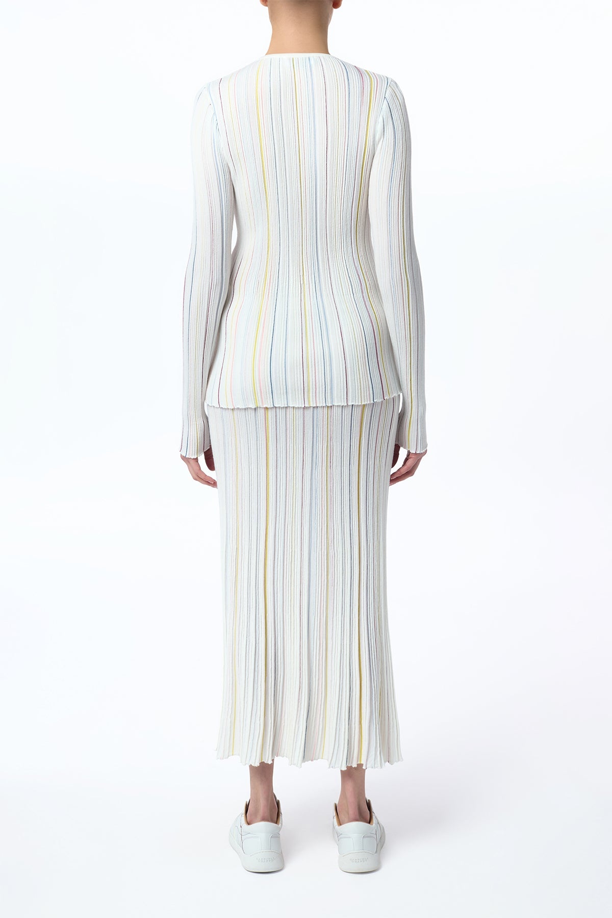 Augie Pinstripe Knit Sweater in Ivory Multi Merino Wool - 4