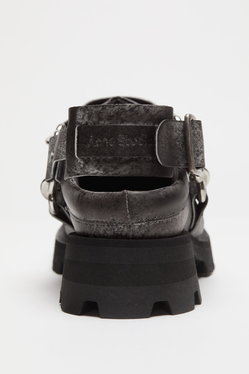 Leather buckle mule - Black/white 4