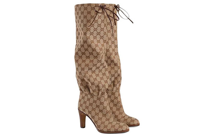 (WMNS) Gucci Lisa GG Canvas Mid-Heel Boots 'Beige Ebony' 551149-KY9V0-9770 - 2