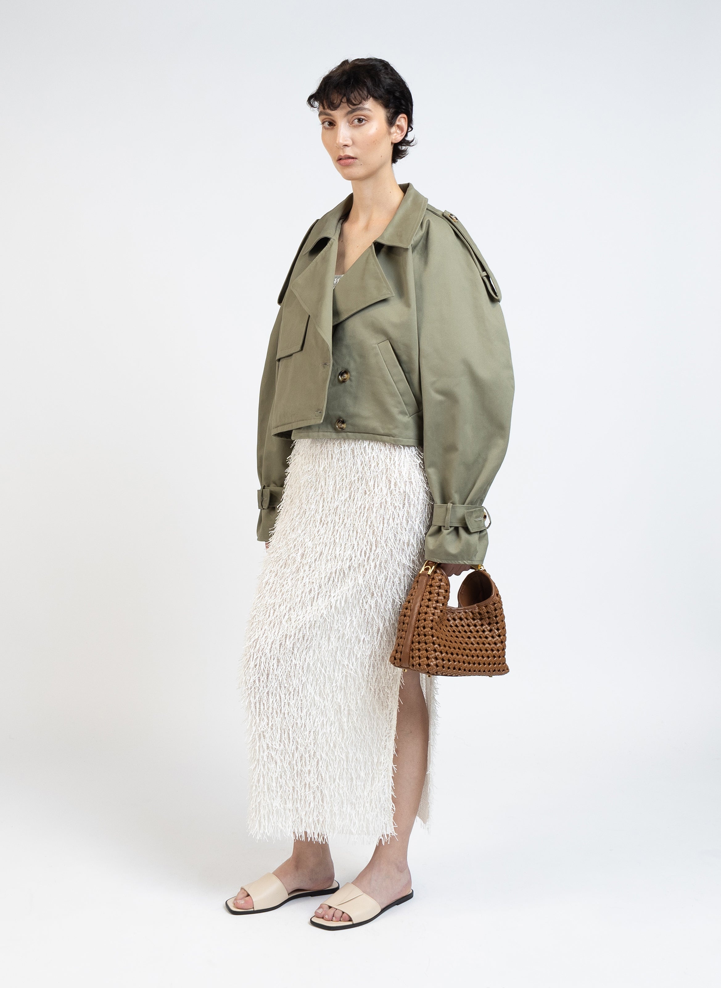 Cropped Trench Coat/Khaki - 3