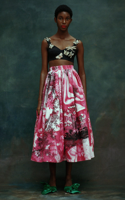 Erdem Pleated Cotton Faille Midi Skirt pink outlook