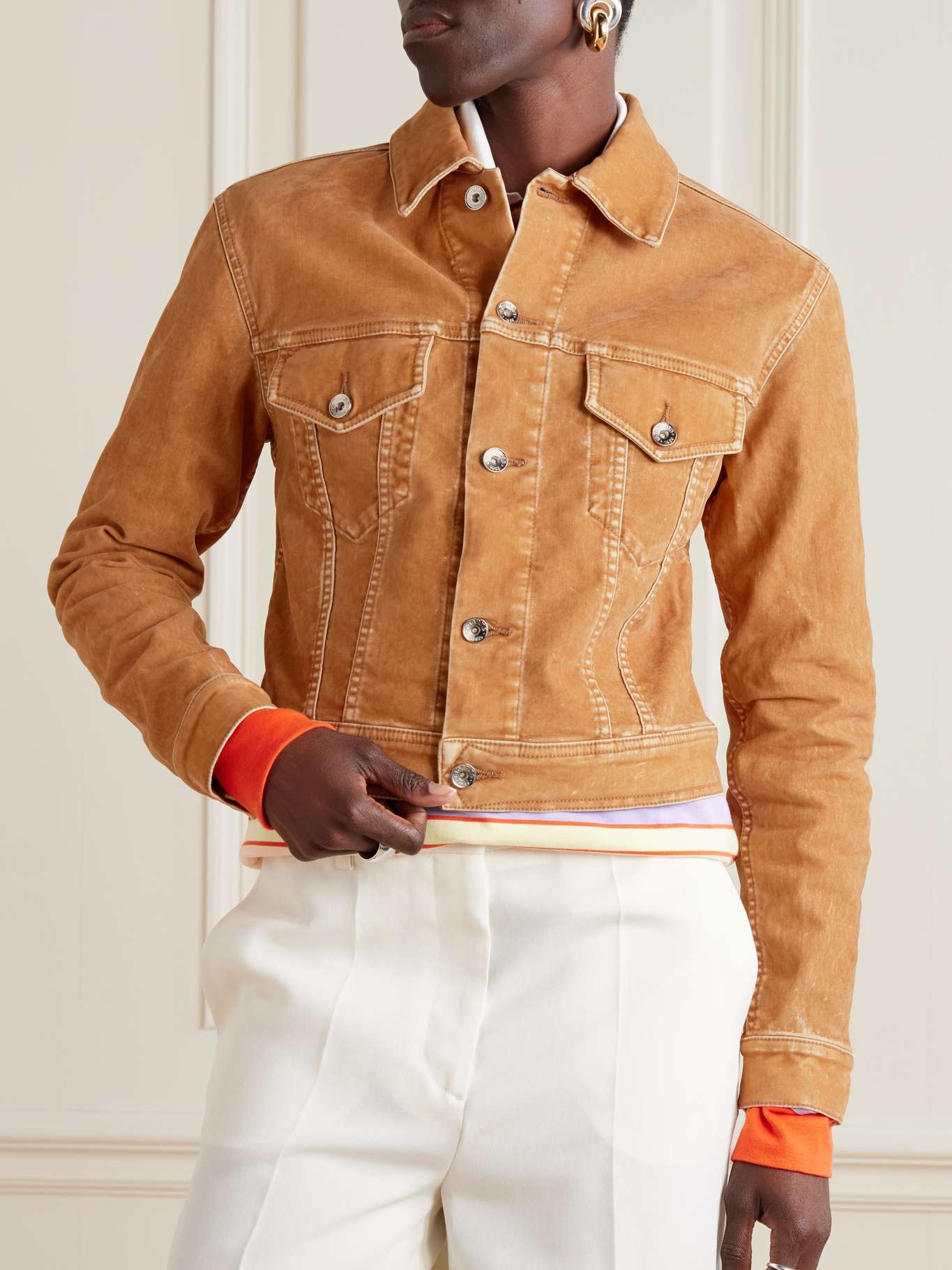 Flocked denim jacket Camel - 3