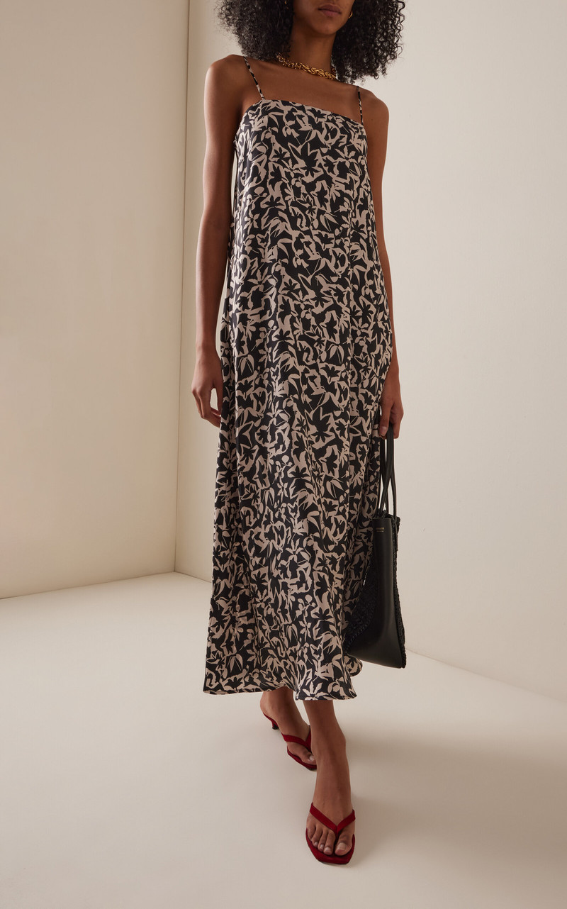ASCENO Melfi Flared Silk Maxi Dress black outlook