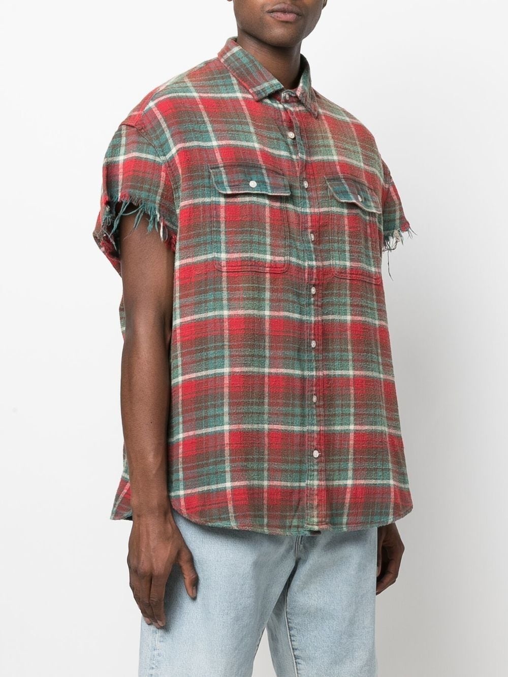 distressed checked short-sleeved shirt - 3