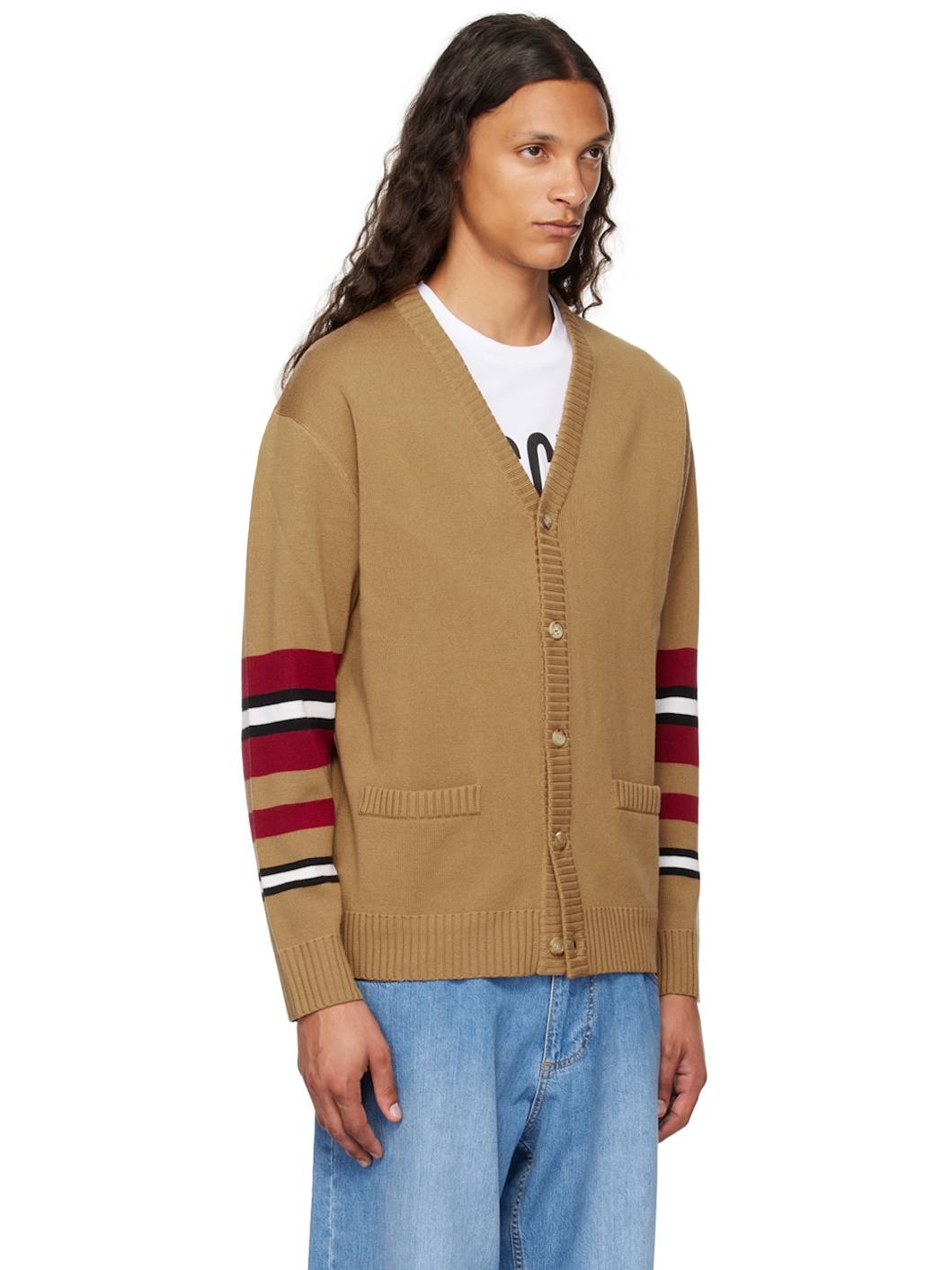 Brown Virgin Wool Striped Cardigan - 2