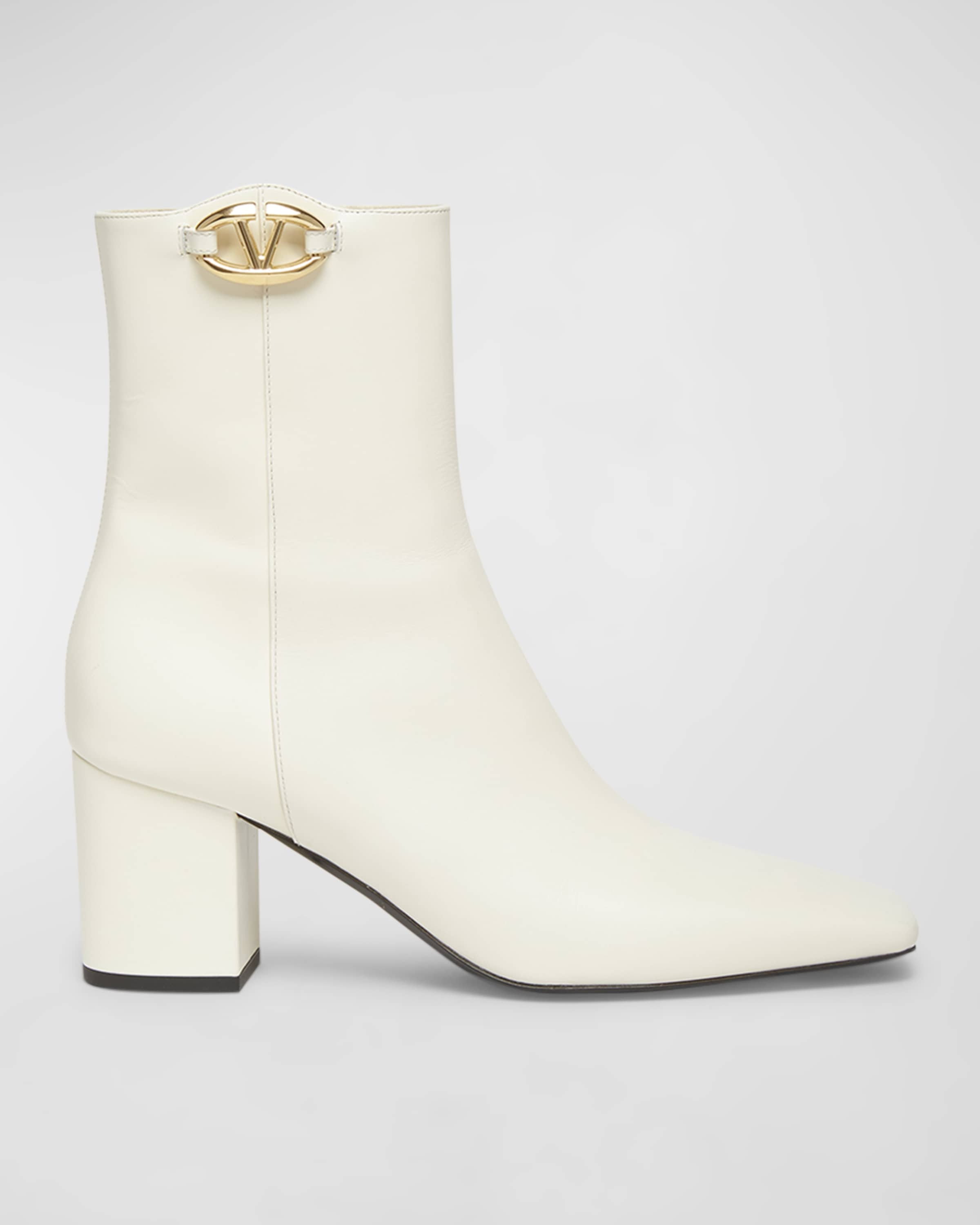 VLogo Leather Block-Heel Booties - 1