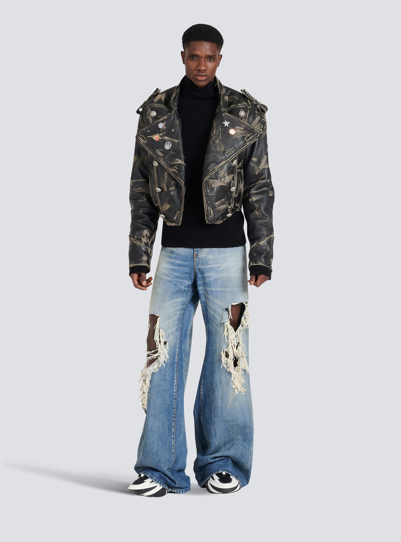 Balmain Wide-legged ripped cotton jeans outlook