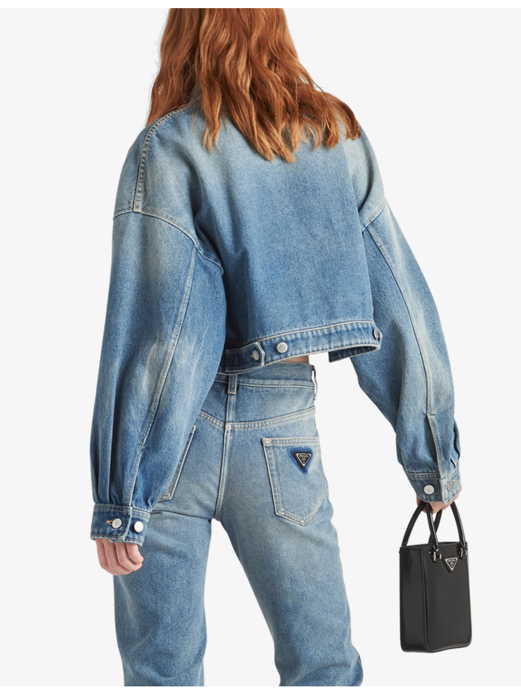 Cropped logo-plaque denim jacket - 4