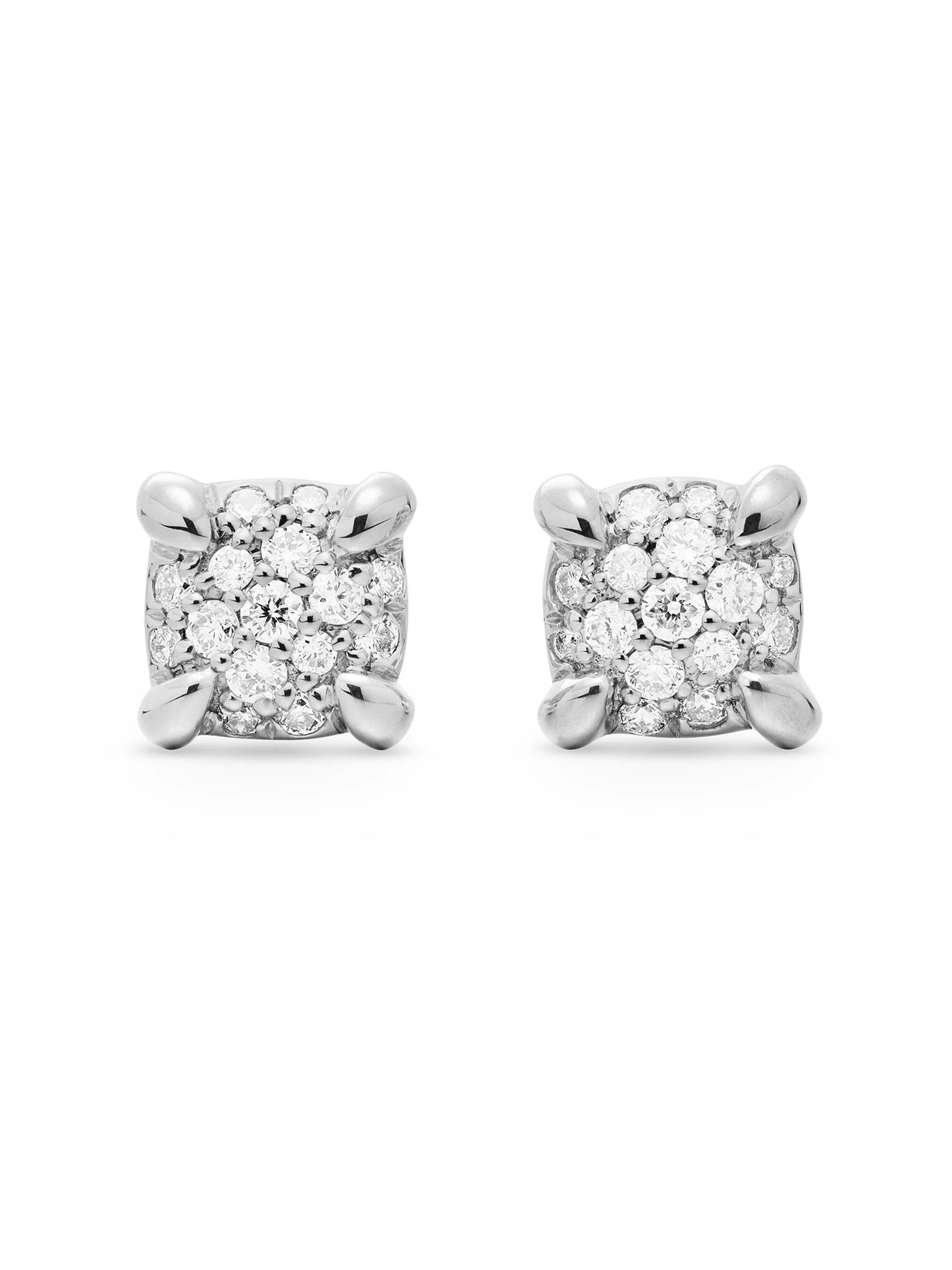 Women's Petite Chatelaine Stud Earrings in 18K Gold with Pavé Diamonds, 5MM - White Gold - 1